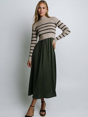 Bohme Midi Dress in Olive Stripe